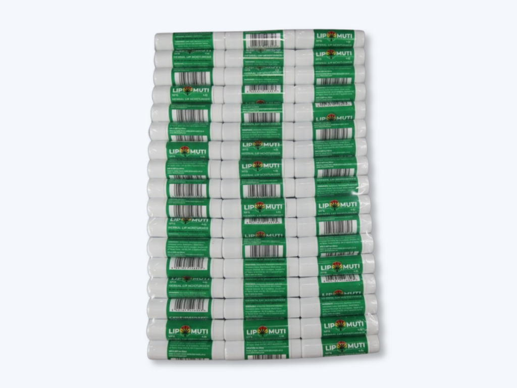 Flat-packed branded lip balms in plastic sleeves