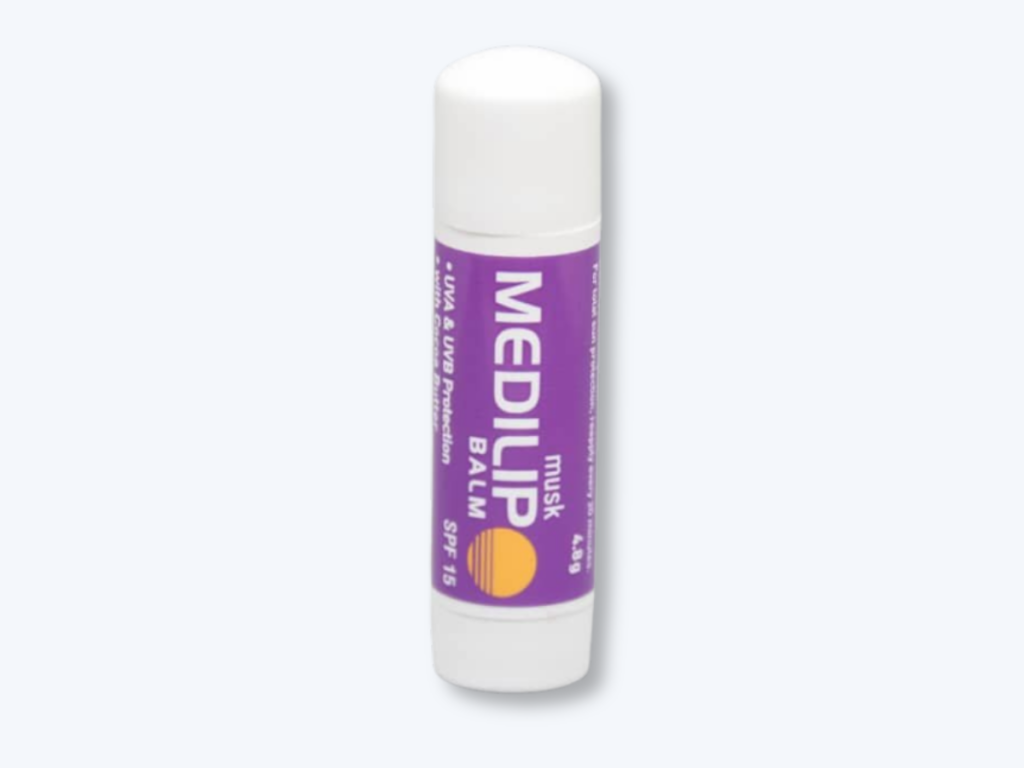 Medi Lip moisturising lip balm in purple branded tube